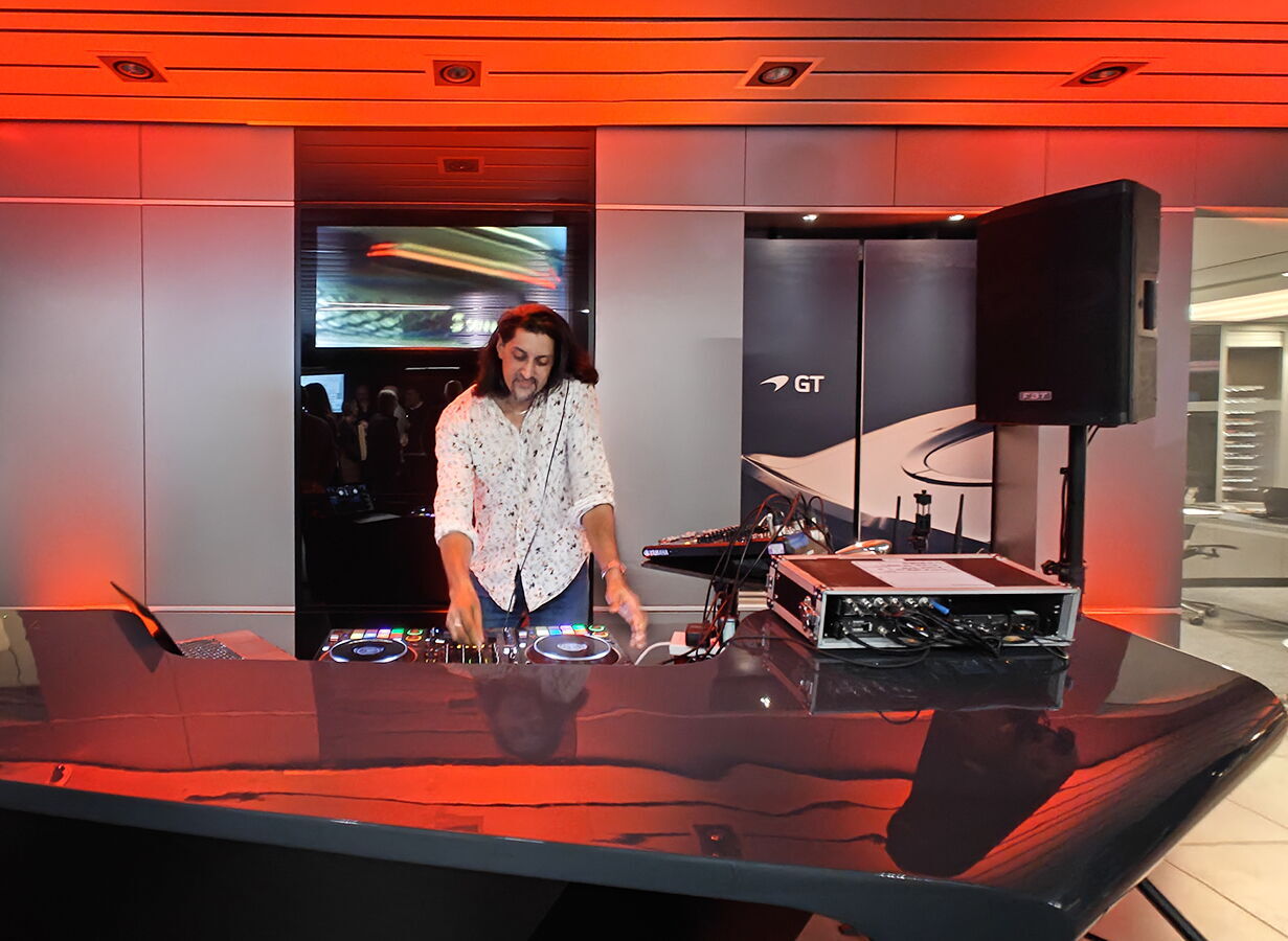 DJ SR playing a McLaren new car launch in Ascot